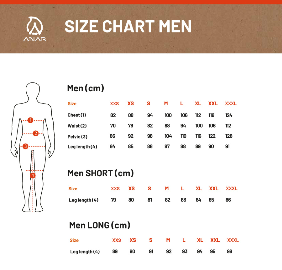 SIZE CHART MEN ANAR SIZE CHART MEN ANAR